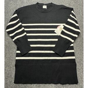 SirenLily‎ Sweater Womens Medium Black White Stripe Maternity Tunic Long Sleeve